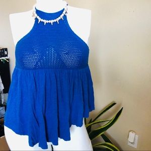 Free People || Black Knitted Halter Top Blouse